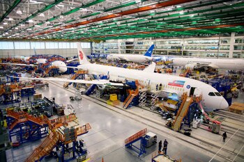 Jets Dreamliner 787 de Boeing Co. en un hangar de North Charleston, Carolina del Sur