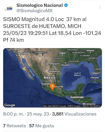 (Twitter/SismológicoMX)