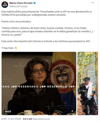 Senadora del Centro Democrático cuestionó audiencia reservada de Timochenko por secuestros - crédito @MaclaPosada/X
