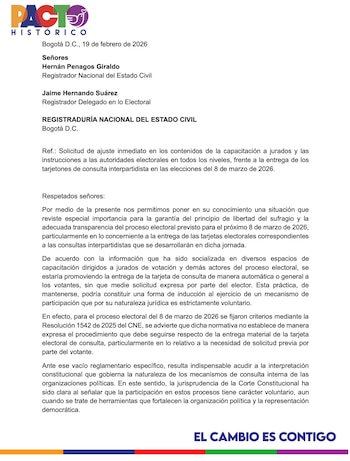 El Pacto Histórico solicitó a