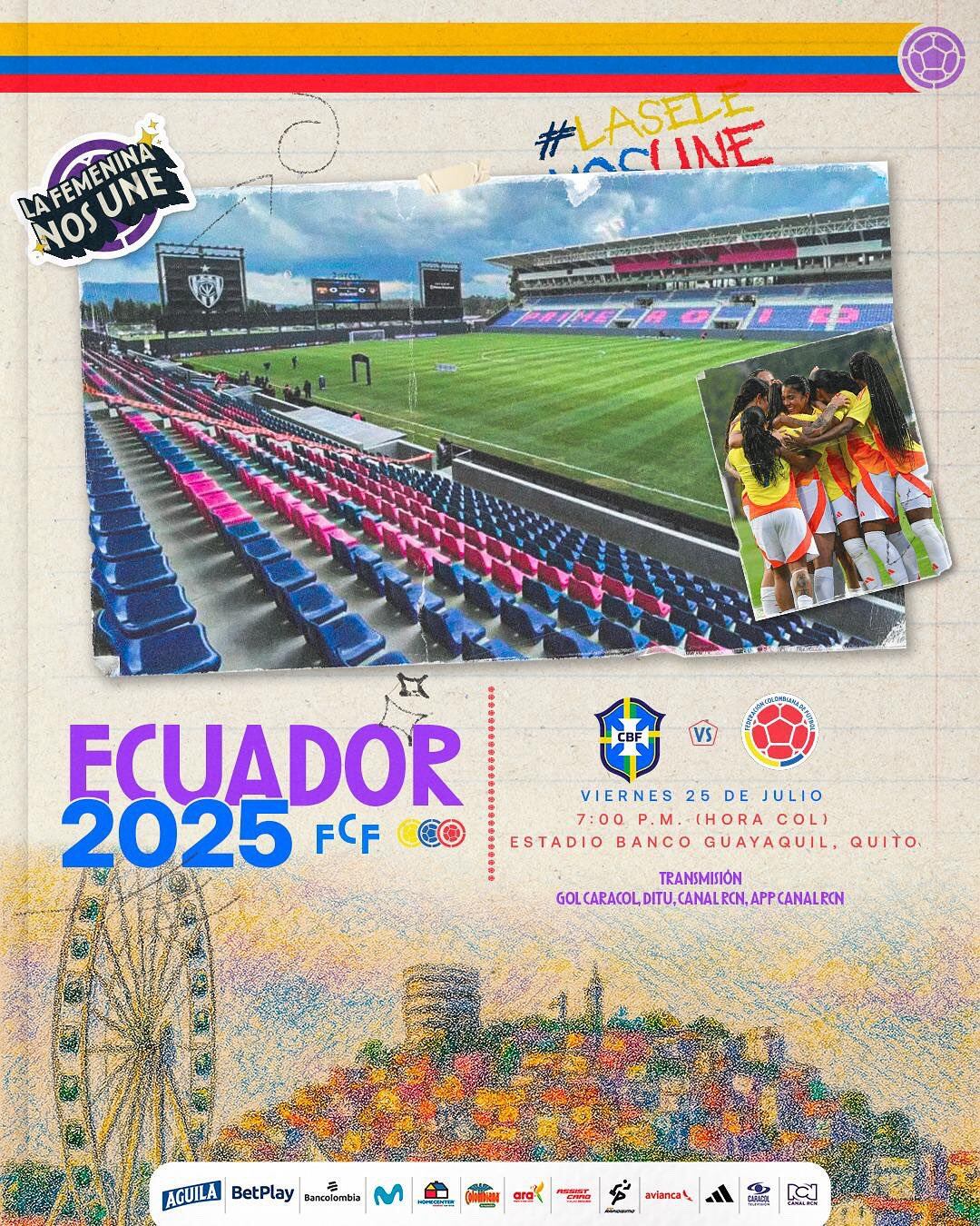 Afiche del partido de la selección Colombia en la Copa América Femenina 2025 - crédito FCF