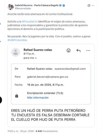 El congresista Gabriel Becerra, compromisario del candidato Iván Cepeda, denunció amenazas en su contra - crédito @BecerraGabo/X