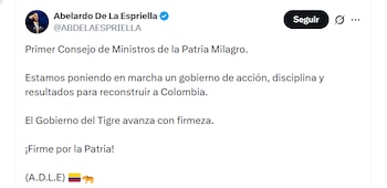 El presidente electo Abelardo de la Espriella llevó a cabo su primer encuentro con los ministros designados - crédito @ABDELAESPRIELLA/X