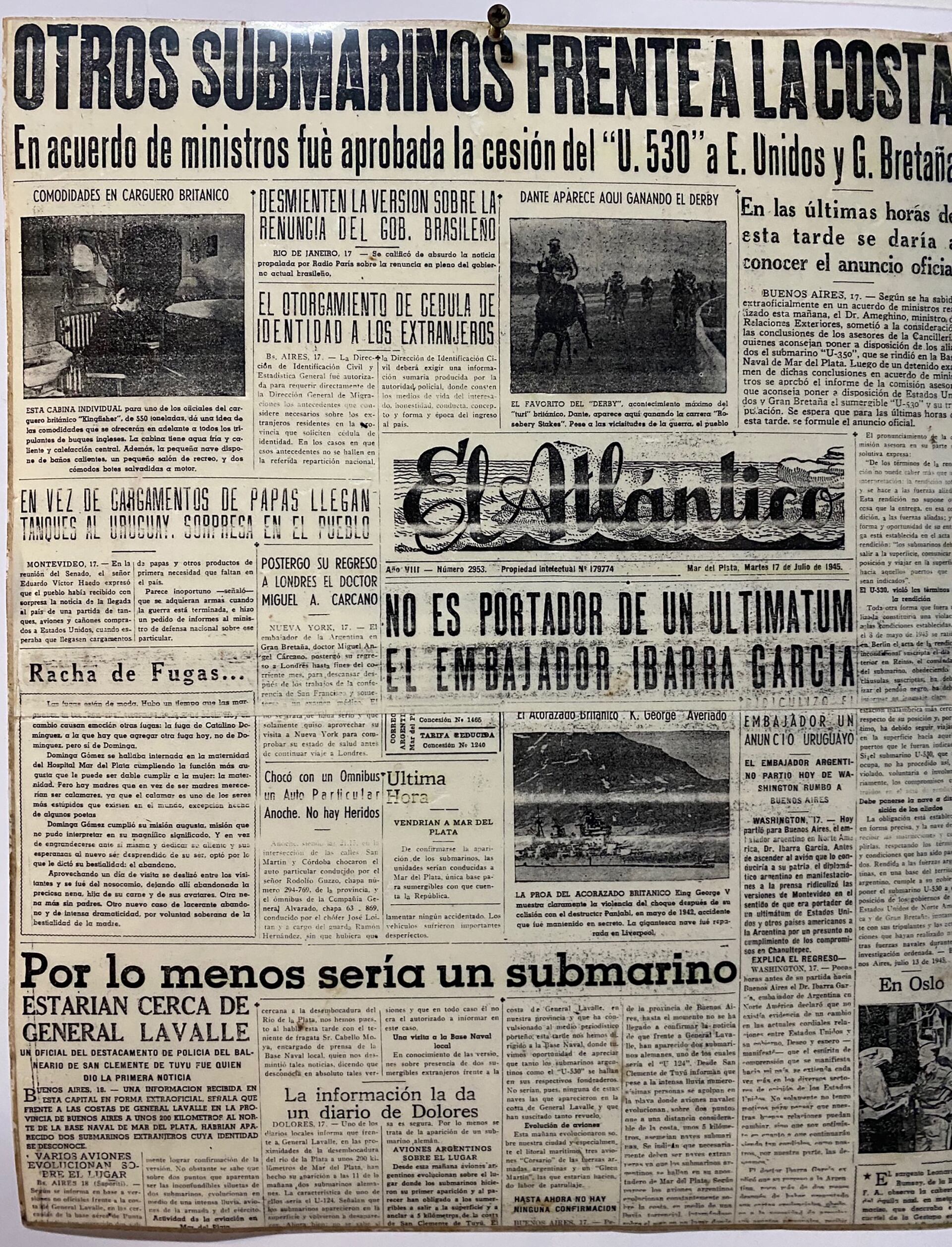 Dos submarinos nazis se rindieron en el Puerto de Mar del Plata cuando concluyó la Segunda Guerra Mundial