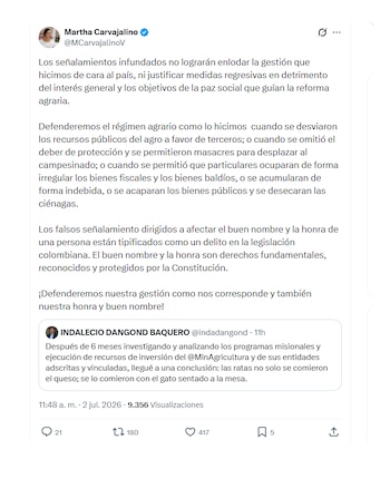 Martha Carvajalino se defendió de señalamientos de corrupción