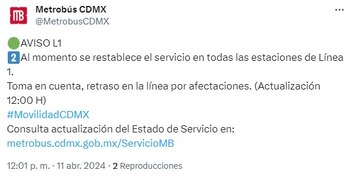 Quedó restablecido el servicio de