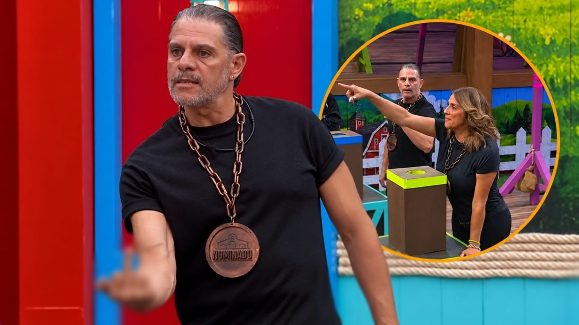 Rafa Mercadante porta una medalla de nominado durante una emisión televisiva en la que comparte el espacio de competencia con Azalia Ojeda. (YouTube)