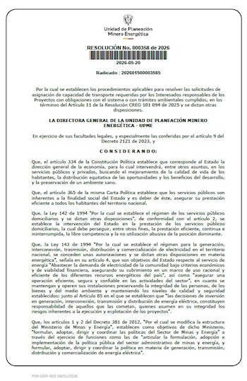 La Resolución 358 acelera la entrada de proyectos de energía limpia y fortalece la confiabilidad eléctrica del país - crédito Upme