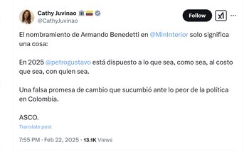 La representante Catherine Juvinao criticó
