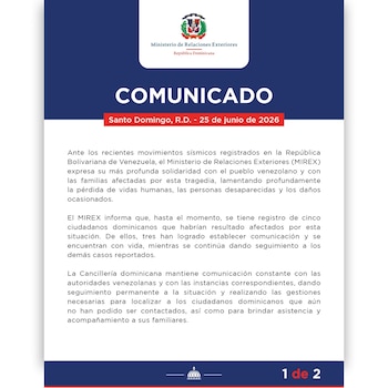 Familias dominicanas permanecen atentas a los reportes oficiales de Venezuela, aferradas a la esperanza de localizar a los dos compatriotas que siguen incomunicados (Cortesía @MIREXRD).