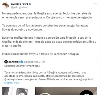 Decretos de emergencia económica en La Guajira se presentarán al Congreso con mensaje de urgencia por orden del presidente Petro