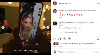Captura de pantalla de una publicación de Instagram con la fotografía de un teléfono móvil y comentarios de texto