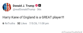 El mandatario publica un mensaje en Truth Social para reconocer el desempeño del atacante del Bayern de Múnich, en un gesto que ocurre horas después del partido y que no es la primera vez que realiza