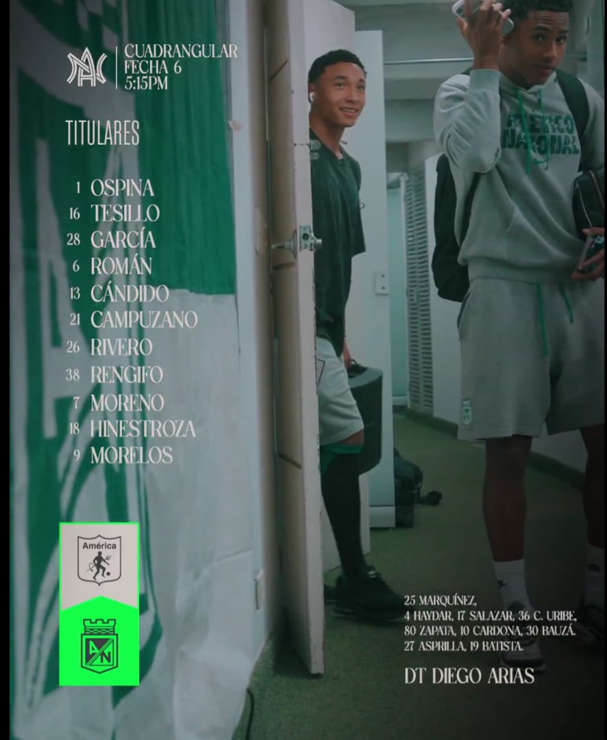 Atlético Nacional apuesta por David Ospina en el arco y una defensa sólida con Tesillo y Román para enfrentar al América - crédito Atlético Nacional/X