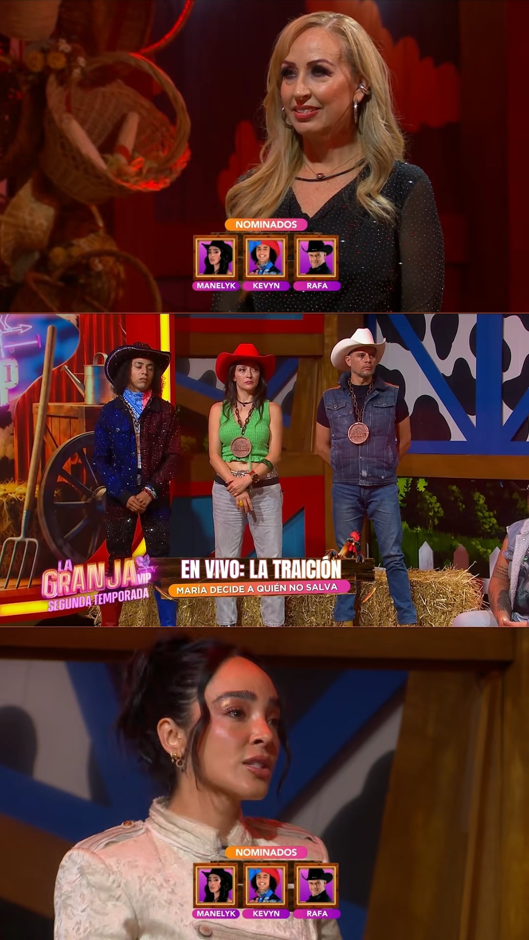 Maya Karunna decide enviar a Manelyk a la lista de nominados junto a Kevyn y Rafa durante una emisión del programa de televisión La Granja VIP. (YouTube)