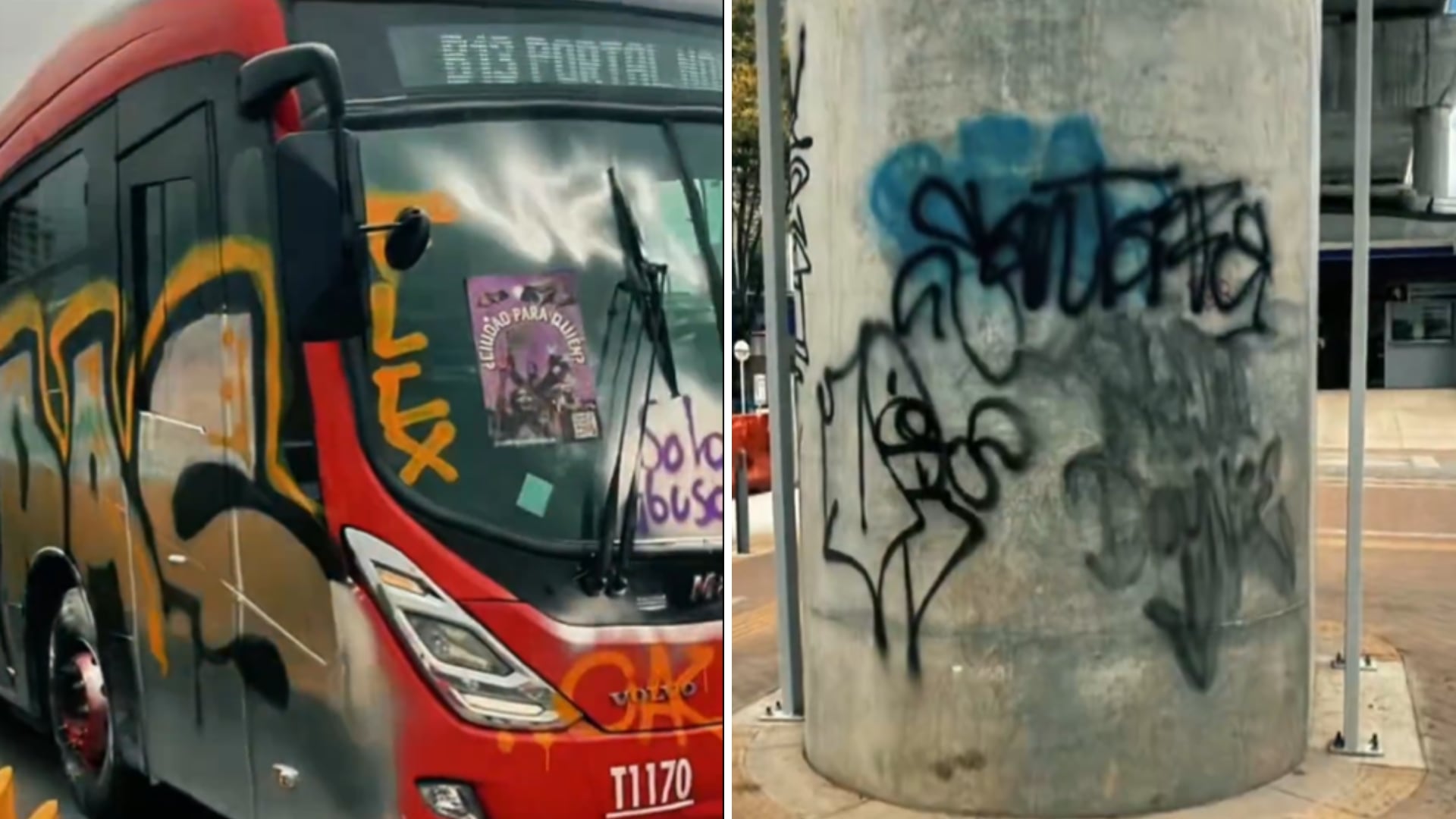 Vandalos dañan infraestructura y buses del sistema de transporte de Bogotá - crédito @SectorMovilidad/X