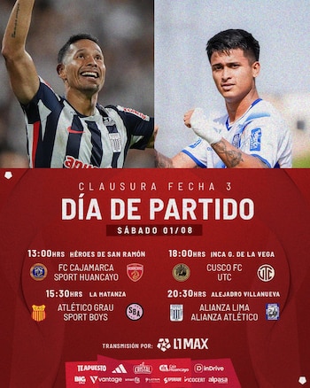 Programación del sábado 1 de agosto por la fecha 3 del Torneo Clausura 2026.