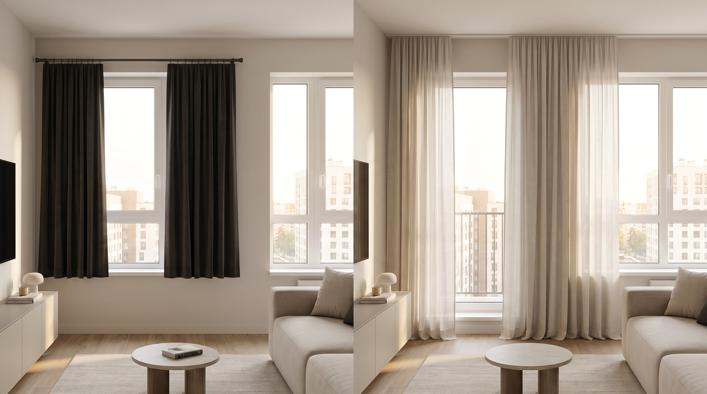La forma en que cuelgas las cortinas puede reducir visualmente el tamaño de una sala, aun cuando tenga buena luz natural. (Imagen Ilustrativa Infobae)