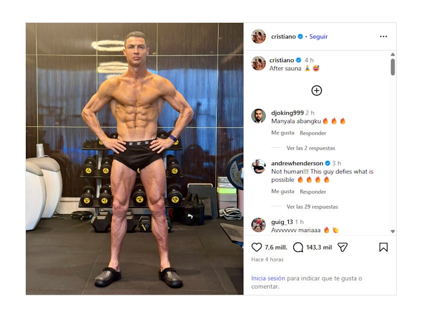 La imagen que compartió Cristiano Ronaldo y causó furor por su estado físico