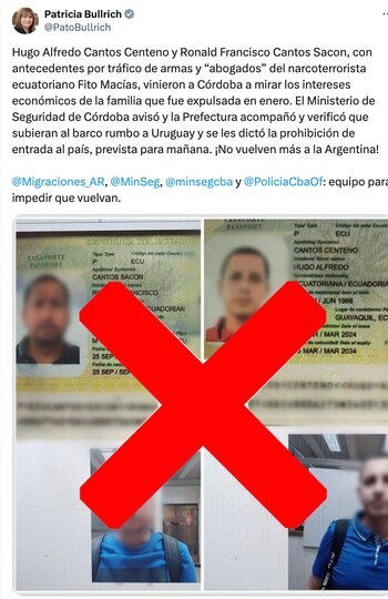 Publicación de Patricia Bullrich sobre