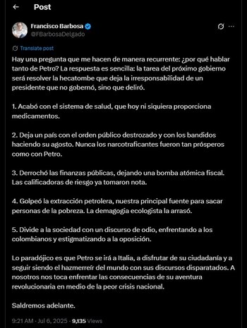 Francisco Barbosa hizo un mensaje