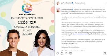 A emoção de Christian Gálvez e Patricia Pardo na apresentação do evento do Papa (Instagram)