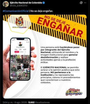 El Ejército Nacional de Colombia desmintió el video difundido por Gustavo Petro y afirmó que el hombre uniformado no es soldado activo ni pertenece a la institución - crédito COL_EJERCITO / X