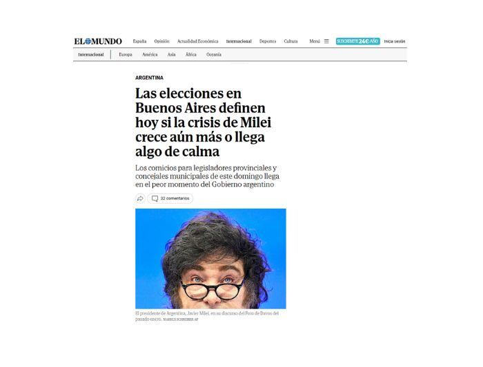 El Mundo tituló como “contundente victoria del peronismo sobre los candidatos de Milei en Buenos Aires”