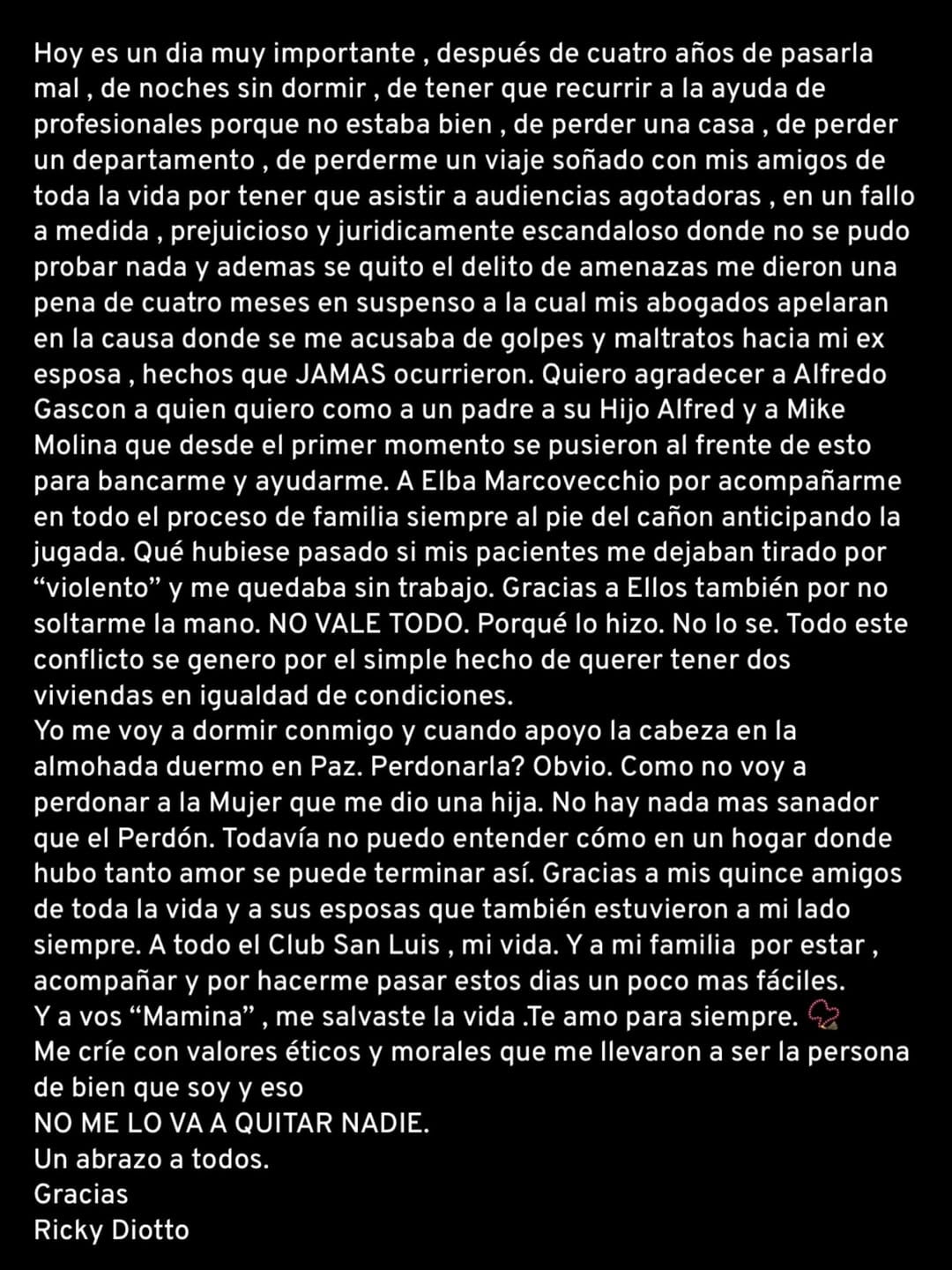 La respuesta de Ricky Diotto a la condena que recibió por las acusaciones de María Fernanda Callejón