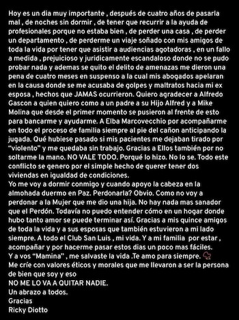 La respuesta de Ricky Diotto a la condena que recibió por las acusaciones de María Fernanda Callejón