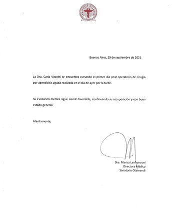 Parte médico sobre el estado