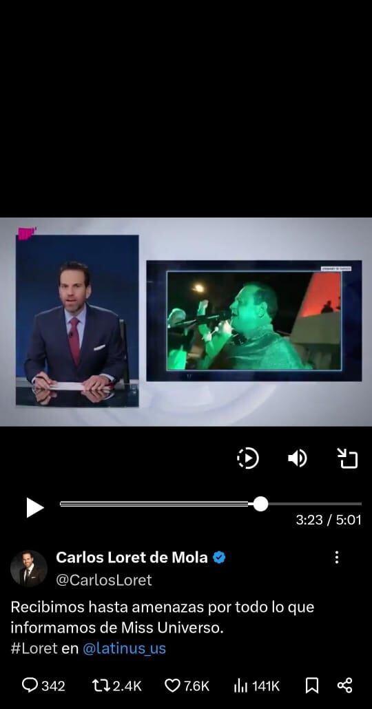 Loret de Mola denunció amenazas en su contra por su cobertura al caso de Miss Universo 2025. (Captura de pantalla, X)