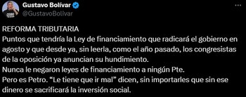 Pronunciamiento de Gustavo Bolívar sobre