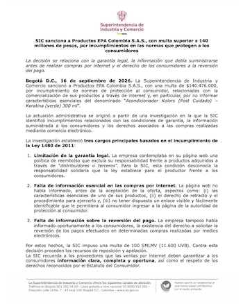 El comunicado fue emitido por la SIC la mañana del miércoles 16 de septiembre de 2026 - crédito @sicsuper/X