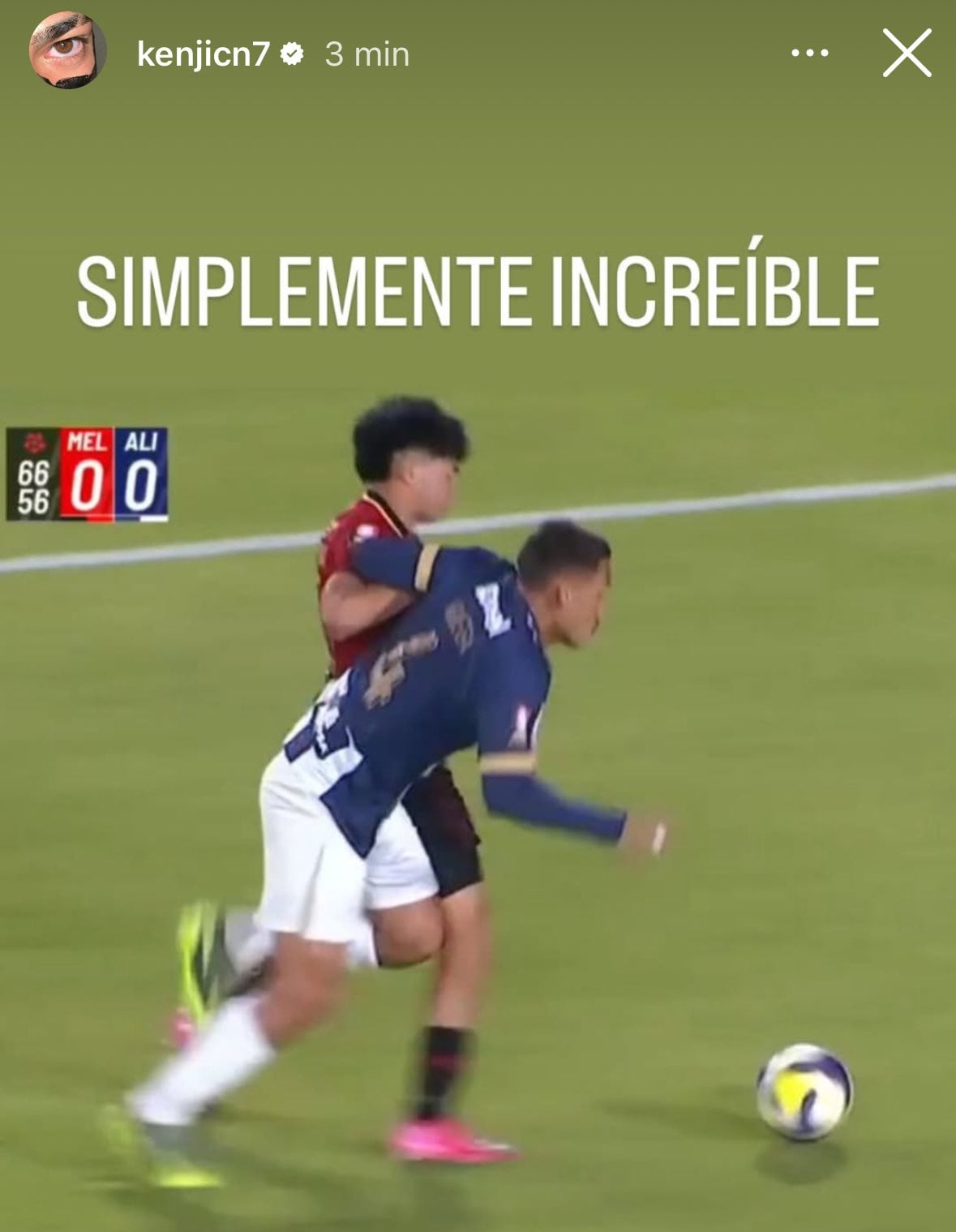 La reacción de Kenji Cabrera en una historia de Instagram por el penal no cobrado a favor de Melgar ante Alianza Lima. - captura: Instagram Kenji Cabrera