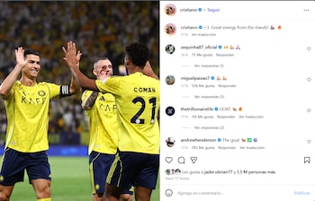 Post de Cristiano Ronaldo en su cuenta de Instagram tras la victoria de Al Nassr - crédito Instagram
