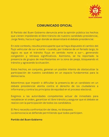 Jorge Nieto - Buen Gobierno - Debate 2026 - Perú - 1 abril