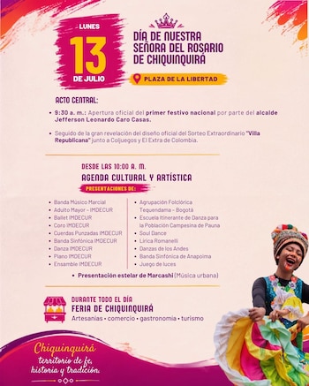 La agenda cultural del 13 de julio incluirá agrupaciones musicales, bandas sinfónicas, escuelas de danza, coros, ensambles y una presentación del grupo Marcashi - crédito Alcaldía de Chiquinquirá