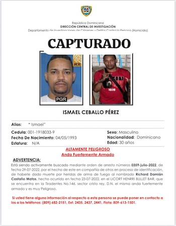 Ismael Ceballo Pérez, señalado como altamente peligroso y capturado por la Dirección Central de Investigación, era buscado por homicidio y otros delitos violentos en República Dominicana (Foto cortesía @PoliciaRD).