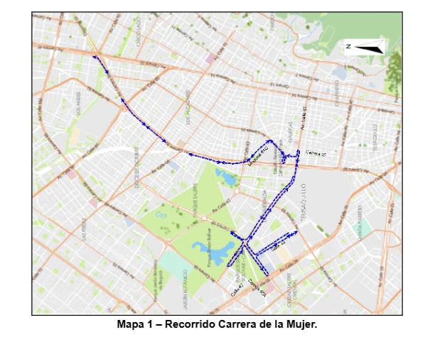 El cierre más prolongado por la Carrera de la Mujer 2026 regirá en la calzada occidental de la Carrera 60 entre calles 63 y 53 desde el sábado al mediodía hasta el domingo a las 4:00 p. m - crédito Secretaría de Movilidad