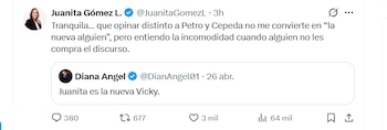 Respuesta de Juanita Gómez a la actriz en redes sociales - crédito Juanita Gómez / X