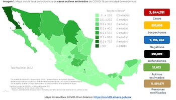 Coronavirus en México al 13 de noviembre: Mapa con la tasa de incidencia de casos activos estimados de COVID-19 por entidad de residencia (Foto: SSa)
