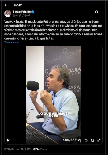 Sergio Fajardo criticó a Gustavo