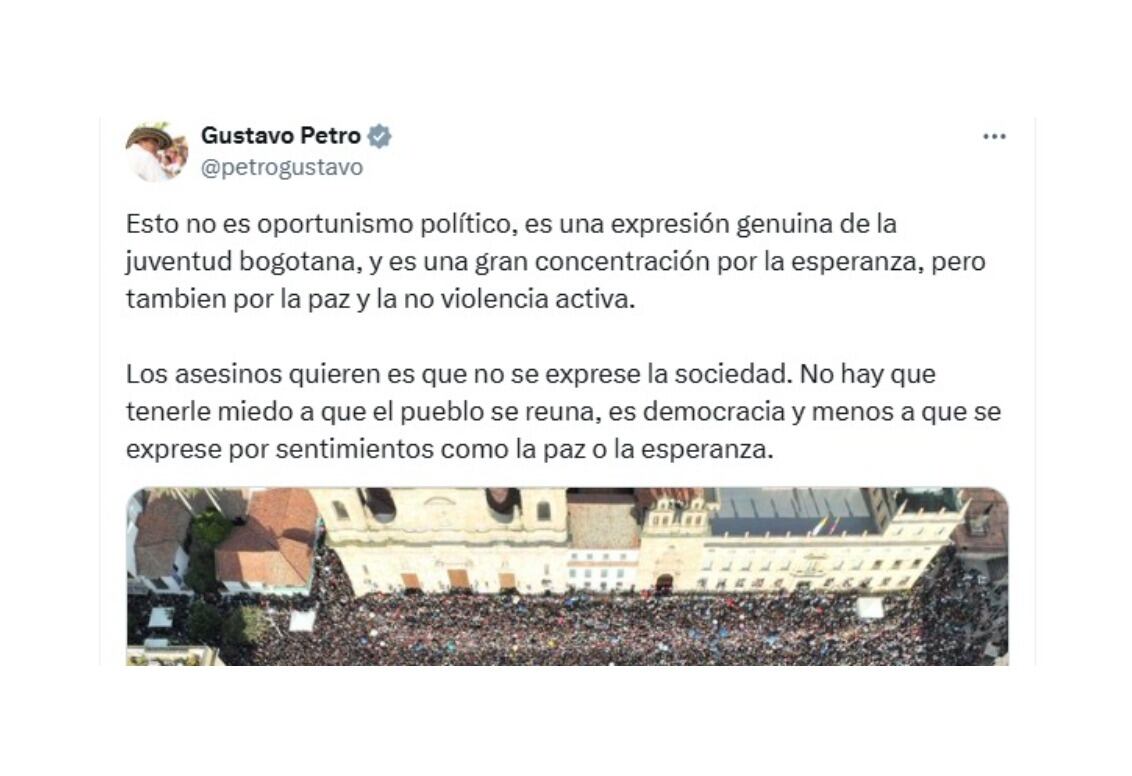 Con este mensaje en la red social X, el presidente de la República, Gustavo Petro respondió al Centro Democrático, y defendió el