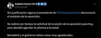 Pronunciamiento de Andrés Forero, representante