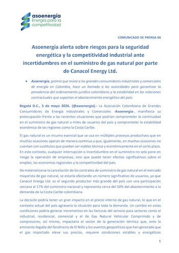 Asoenergía hizo un llamado a que prevalezca la estabilidad en las relaciones contractuales que soportan el abastecimiento energético del país - crédito Asoenergía