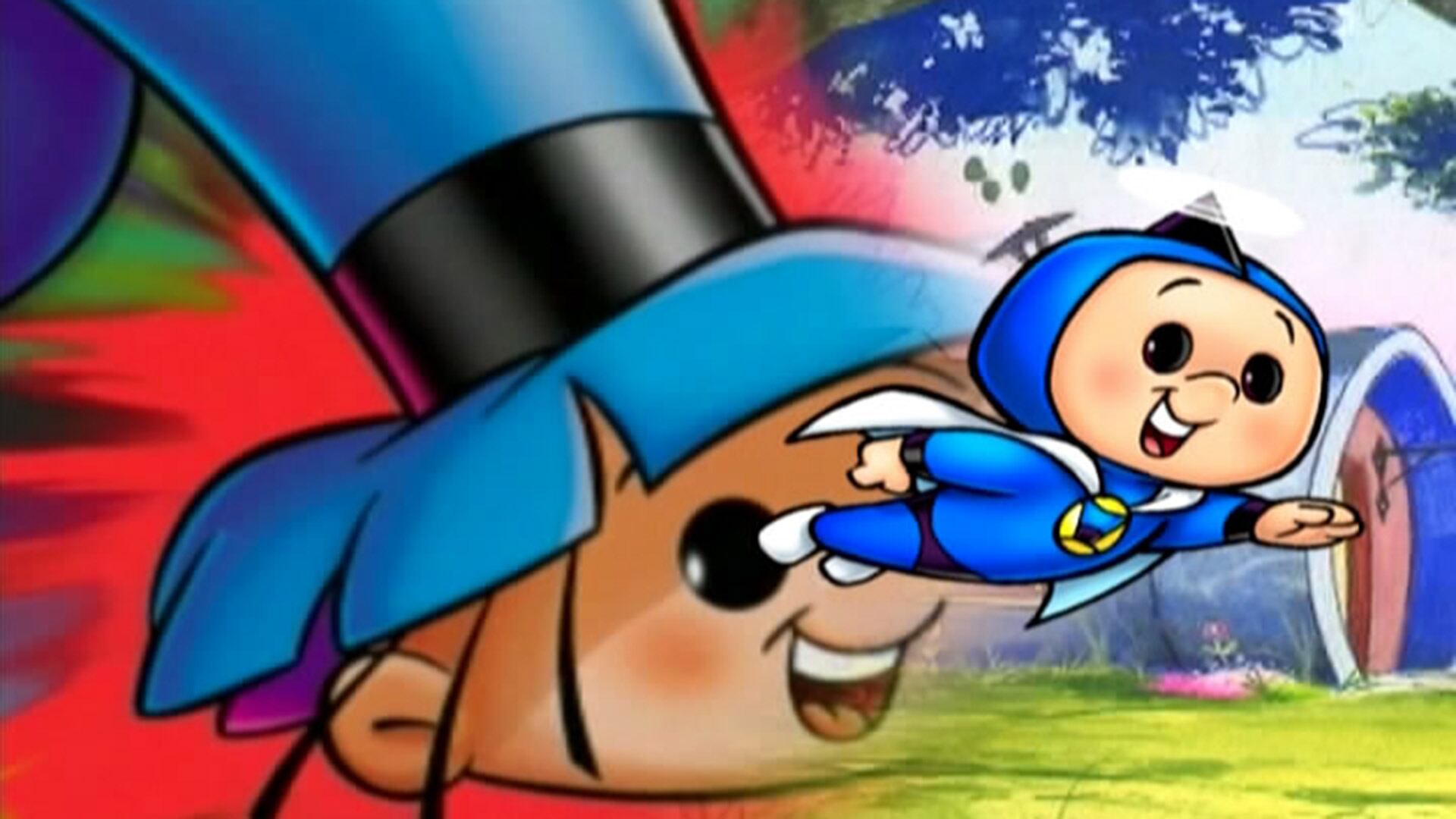 Hijitus con su sombrero característico, y el niño super héroe