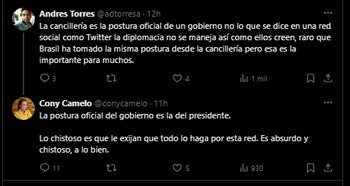 La actriz afirmó que la postura de la Cancillería es la postura del presidente - crédito @ConyCamelo/X