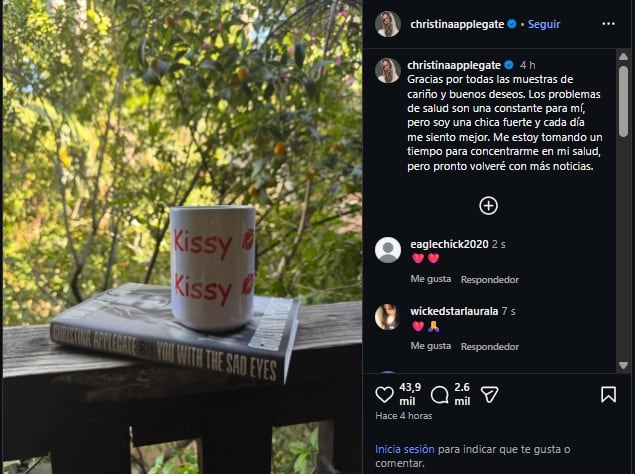 Christina Applegate aseguró que su salud está mejorando poco a poco. (Instagram)