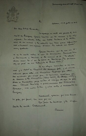 La carta que el Papa